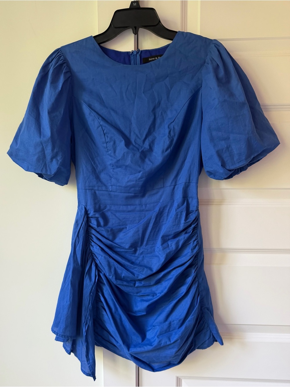 Royal Blue Ruched Puff-Sleeve Mini Dress